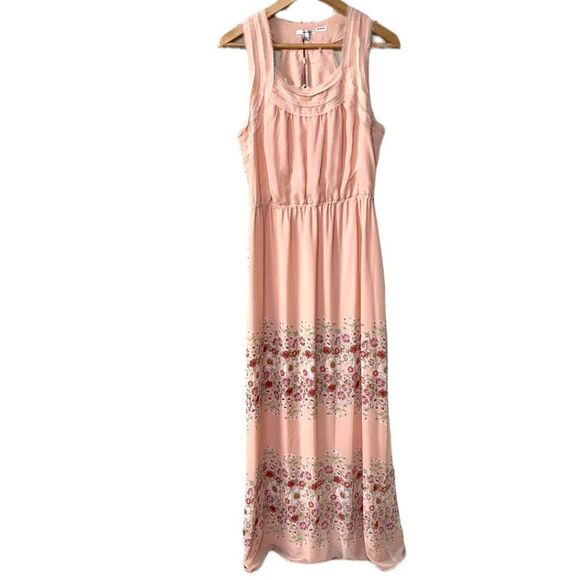 NEW Sophie Max Peach Raw Hem Racer Back Wild Flower Maxi Dress Large - Picture 1 of 12